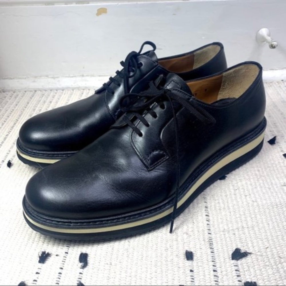 Prada Derby Black Leather Lace-Up Platform Dress Shoe Mens US10 Prada 9